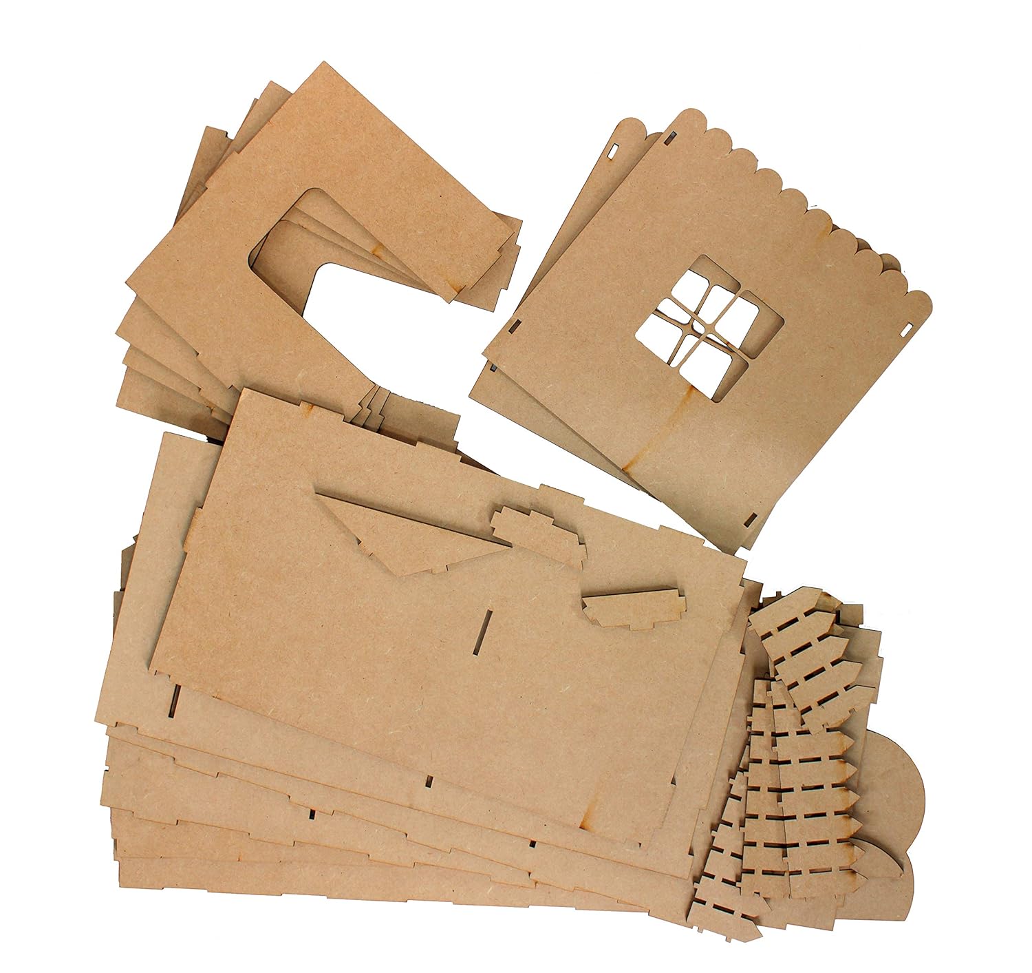 StonKraft Wooden Dollhouse Doll Play House Big Size - Construction Toy, Modeling kit - Easy to Assemble (Dollhouse Plain) - Pine Wood, Beige (Pack of 1 Set)