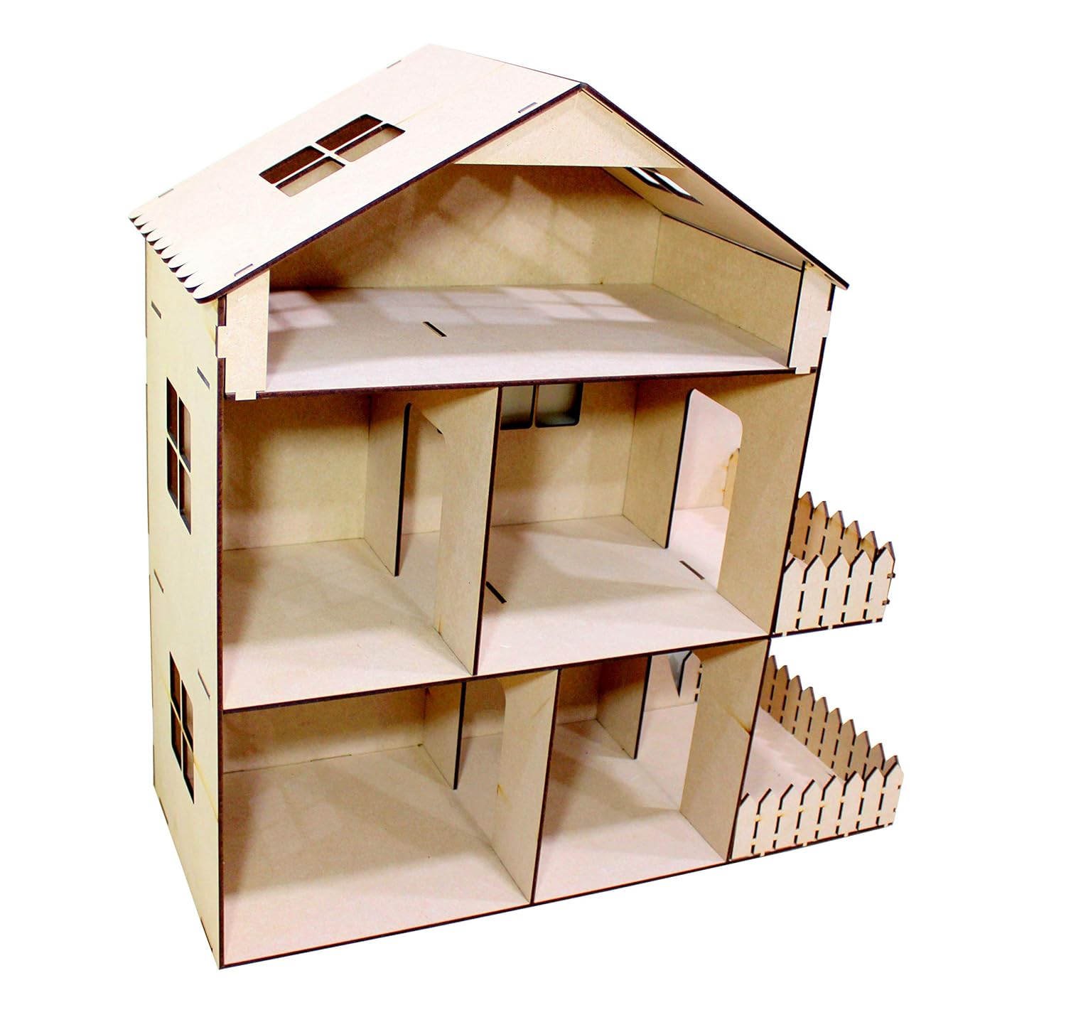 StonKraft Wooden Dollhouse Doll Play House Big Size - Construction Toy, Modeling kit - Easy to Assemble (Dollhouse Plain) - Pine Wood, Beige (Pack of 1 Set)