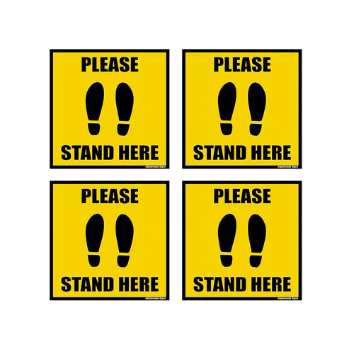 eSplanade Please Stand Here Sign Set of 4 Sticker Decal - Easy to apply Floor Sticker Weather Resistant Long Lasting Ink Size (10