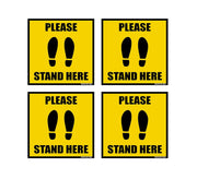 eSplanade Please Stand Here Sign Set of 4 Sticker Decal - Easy to apply Floor Sticker Weather Resistant Long Lasting Ink Size (10" x 10") | Maintain Distance Sign | Social Distancing Sticker