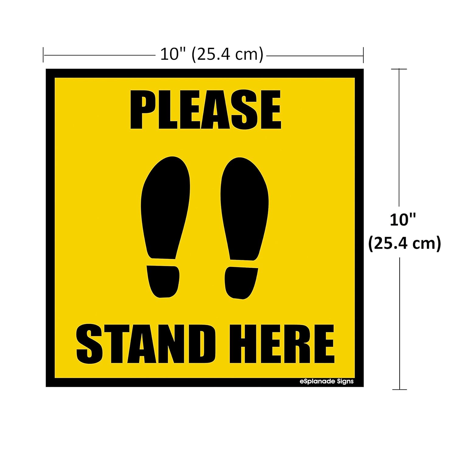 eSplanade Please Stand Here Sign Set of 4 Sticker Decal - Easy to apply Floor Sticker Weather Resistant Long Lasting Ink Size (10" x 10") | Maintain Distance Sign | Social Distancing Sticker