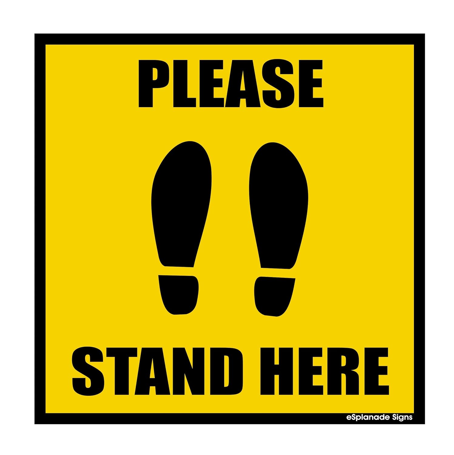 eSplanade Please Stand Here Sign Set of 4 Sticker Decal - Easy to apply Floor Sticker Weather Resistant Long Lasting Ink Size (10" x 10") | Maintain Distance Sign | Social Distancing Sticker