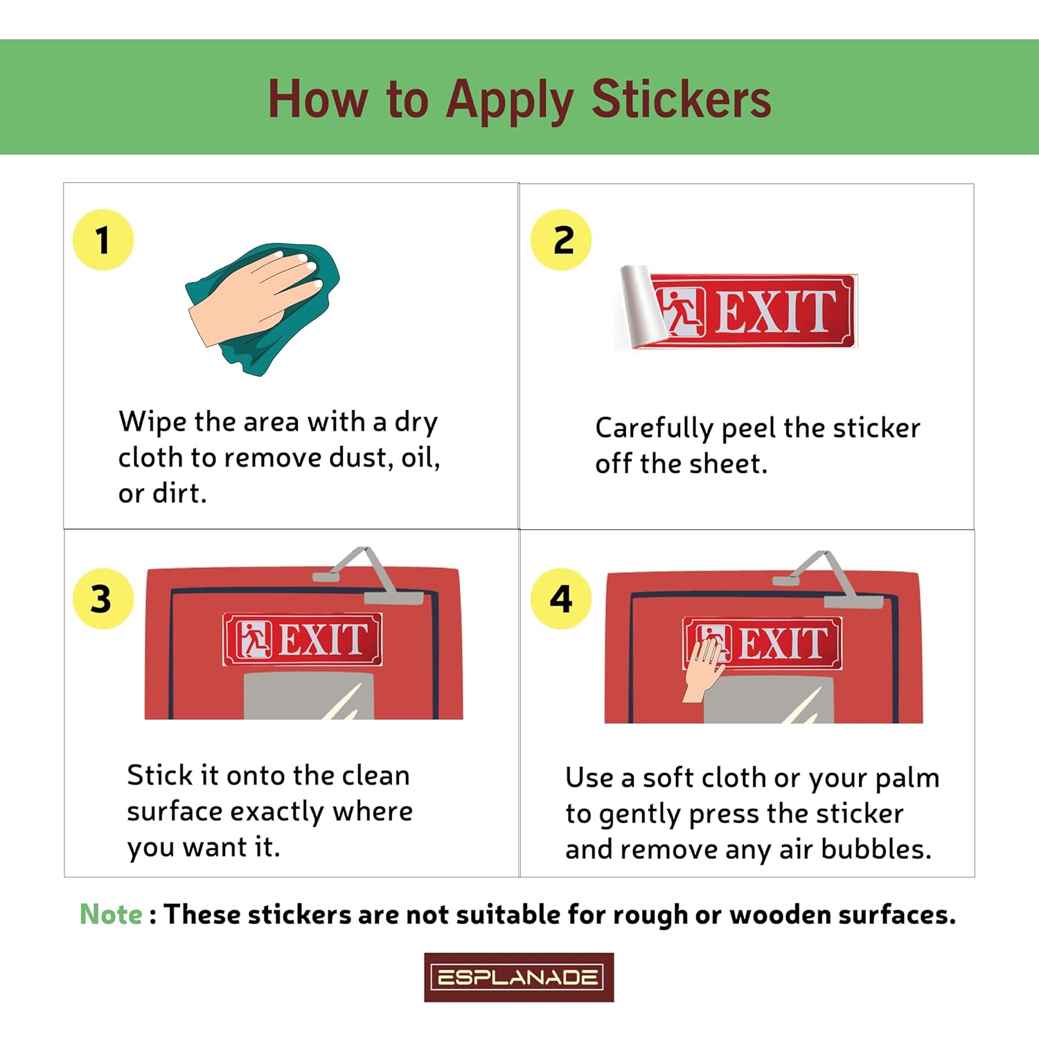 eSplanade Please Stand Here Sign Set of 4 Sticker Decal - Easy to apply Floor Sticker Weather Resistant Long Lasting Ink Size (10" x 10") | Maintain Distance Sign | Social Distancing Sticker