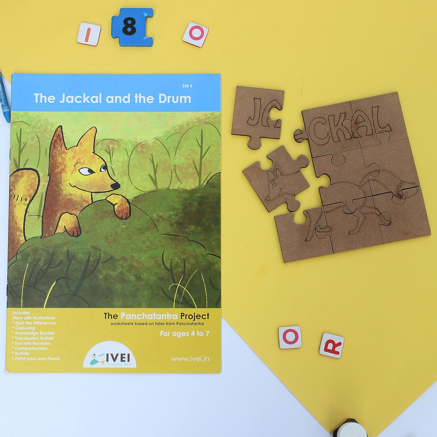 IVEI Panchatantra Kids Learning Book - Workbook and DIY puzzle of Panchatantra Story - Colouring Activity Worksheets - Creative Fun Activity and Education For Kids - The Jackal and the Drum ( Age 4 to 7 Years )