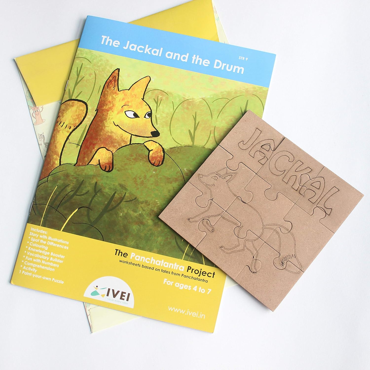 IVEI Panchatantra Kids Learning Book - Workbook and DIY puzzle of Panchatantra Story - Colouring Activity Worksheets - Creative Fun Activity and Education For Kids - The Jackal and the Drum ( Age 4 to 7 Years )