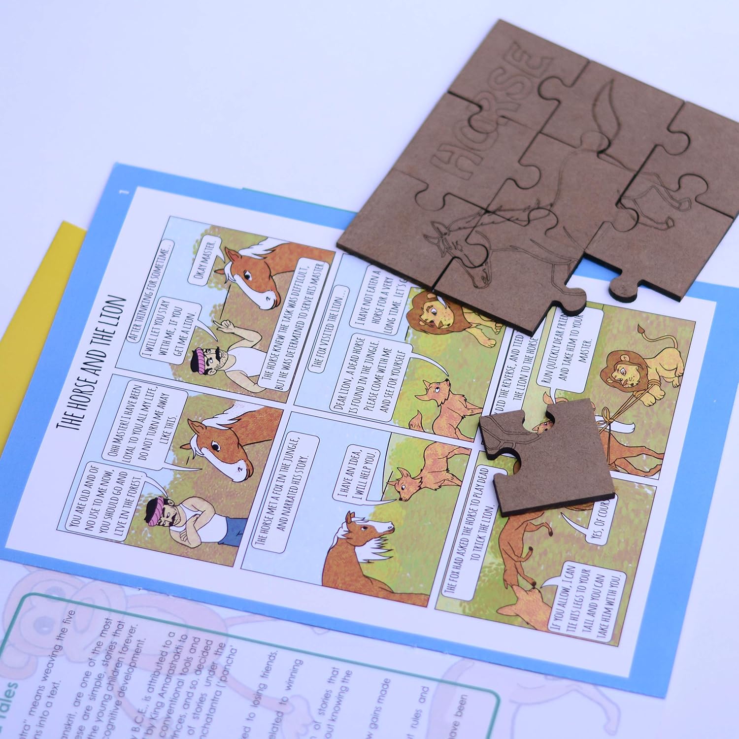 IVEI Panchatantra Kids Learning Book - Workbook and DIY Puzzle of Panchatantra Story - Colouring Activity Worksheets - Creative Fun Activity and Education For Kids - The Horse and the Lion ( Age 4 to 7 Years )