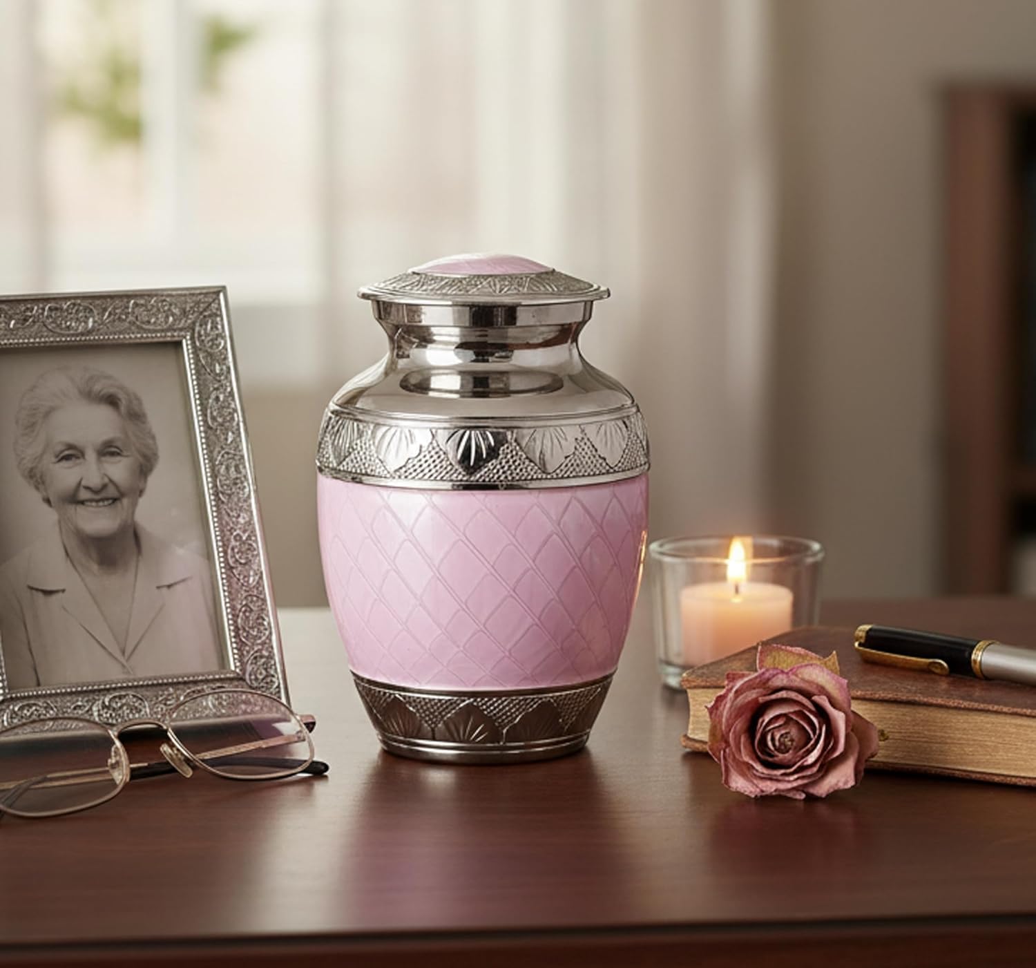 eSplanade Metal Cremation Urn Memorial Jar Pot Container | Medium Size Urn for Funeral Ashes Burial | Engraved Metal Urn