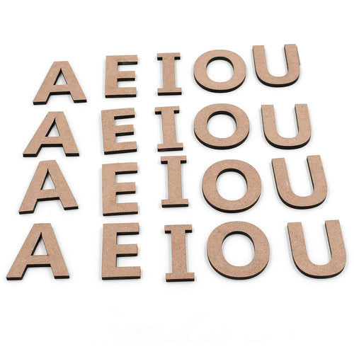 IVEI DIY Wood Sheet Craft - MDF Cutouts Letters Vowels - Plain MDF Blanks Cutouts Alphabets Set of 20 Wooden Letters for Painting Wooden Sheet Craft, Decoupage, Resin Art Work & Decoration
