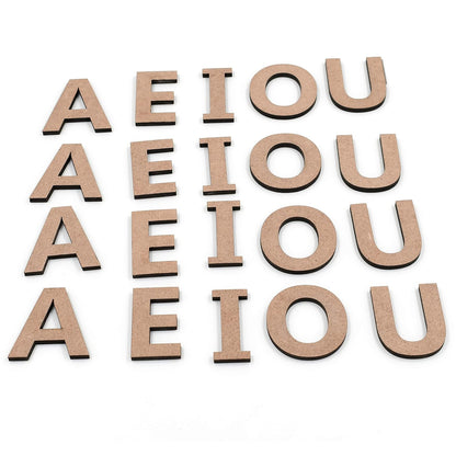 IVEI DIY Wood Sheet Craft - MDF Cutouts Letters Vowels - Plain MDF Blanks Cutouts Alphabets Set of 20 Wooden Letters for Painting Wooden Sheet Craft, Decoupage, Resin Art Work & Decoration