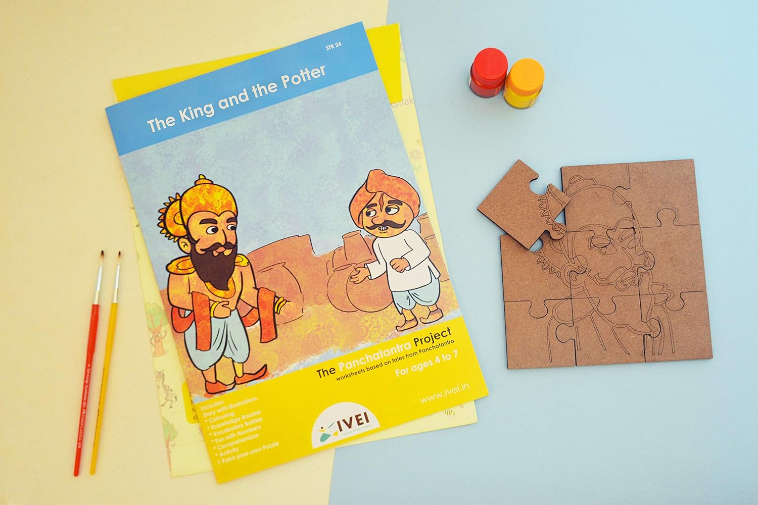 IVEI Panchatantra Story Kids Learning Book - Workbook and DIY Puzzle - Colouring Activity Worksheets - Creative Fun Activity and Education for Kids - The King and The Potter(Age 4 to 7 Years)