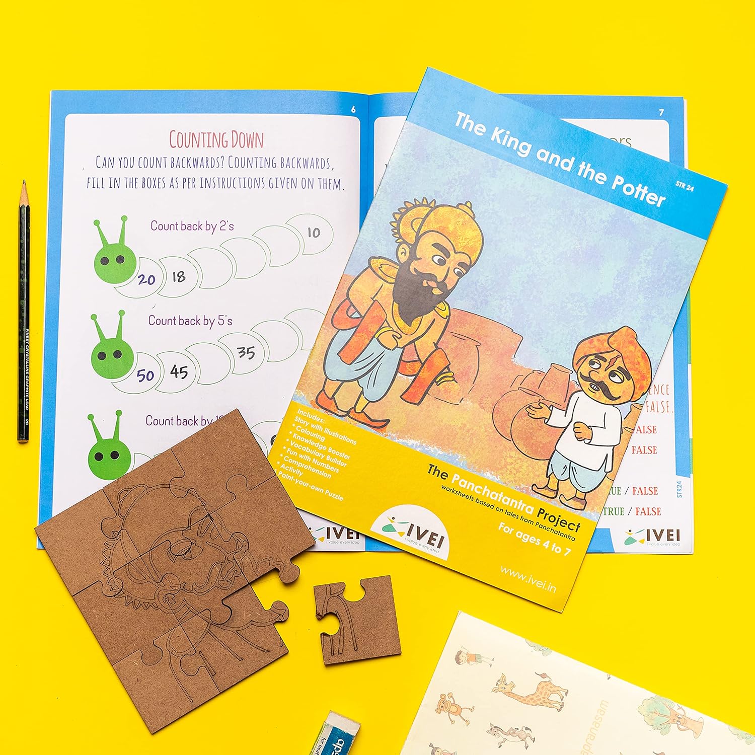 IVEI Panchatantra Story Kids Learning Book - Workbook and DIY Puzzle - Colouring Activity Worksheets - Creative Fun Activity and Education for Kids - The King and The Potter(Age 4 to 7 Years)