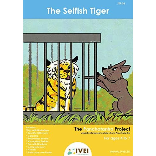 IVEI Panchatantra Story Kids Learning Book - Workbook and DIY Puzzle - Colouring Activity Worksheets - Creative Fun Activity and Education for Kids - The Selfish Tiger (Age 4 to 7 Years)