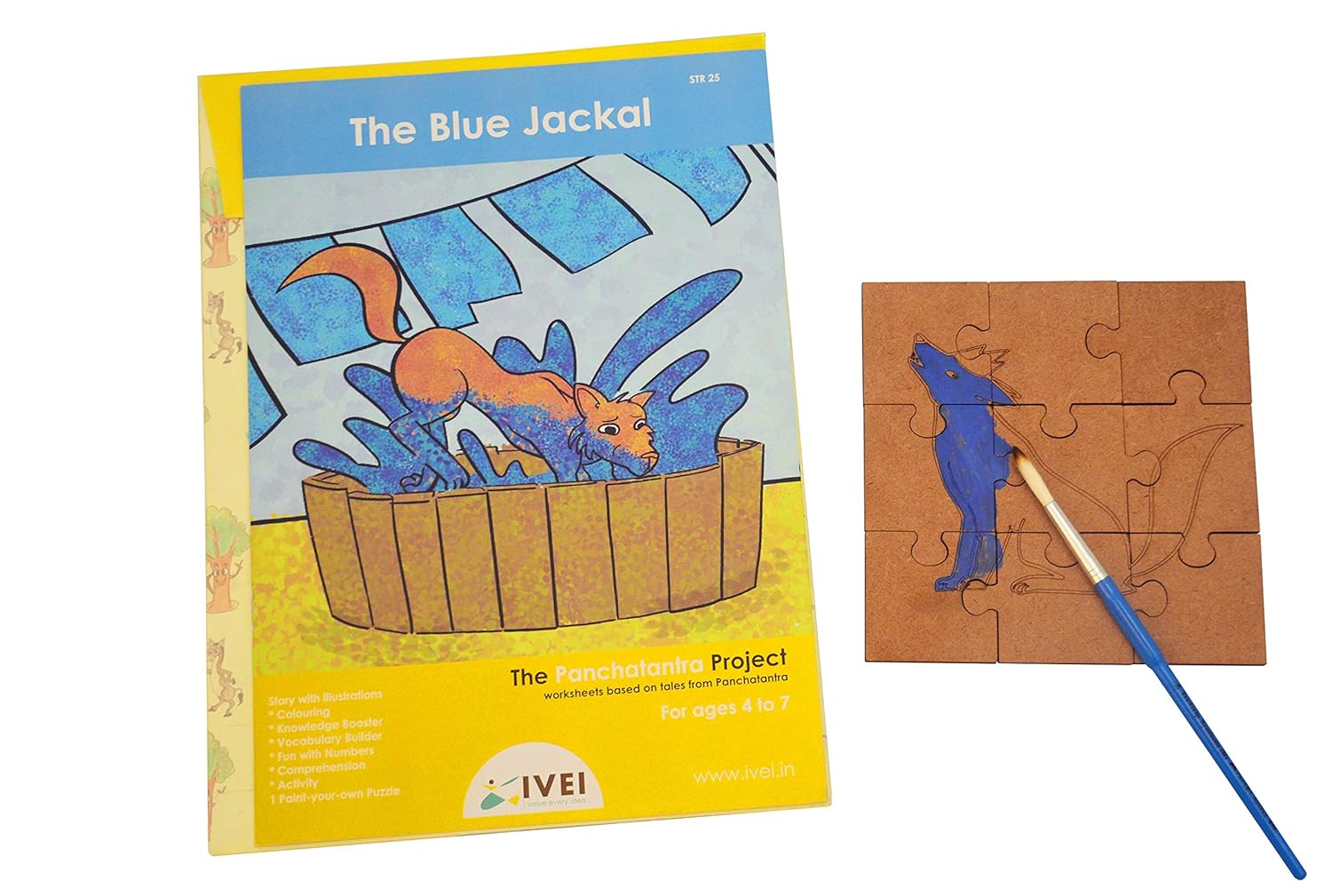 IVEI Panchatantra Kids Learning Book - Workbook and DIY puzzle of Panchatantra Story - Colouring Activity Worksheets - Creative Fun Activity and Education For Kids - The Blue Jackal - Age 4 to 7 Years