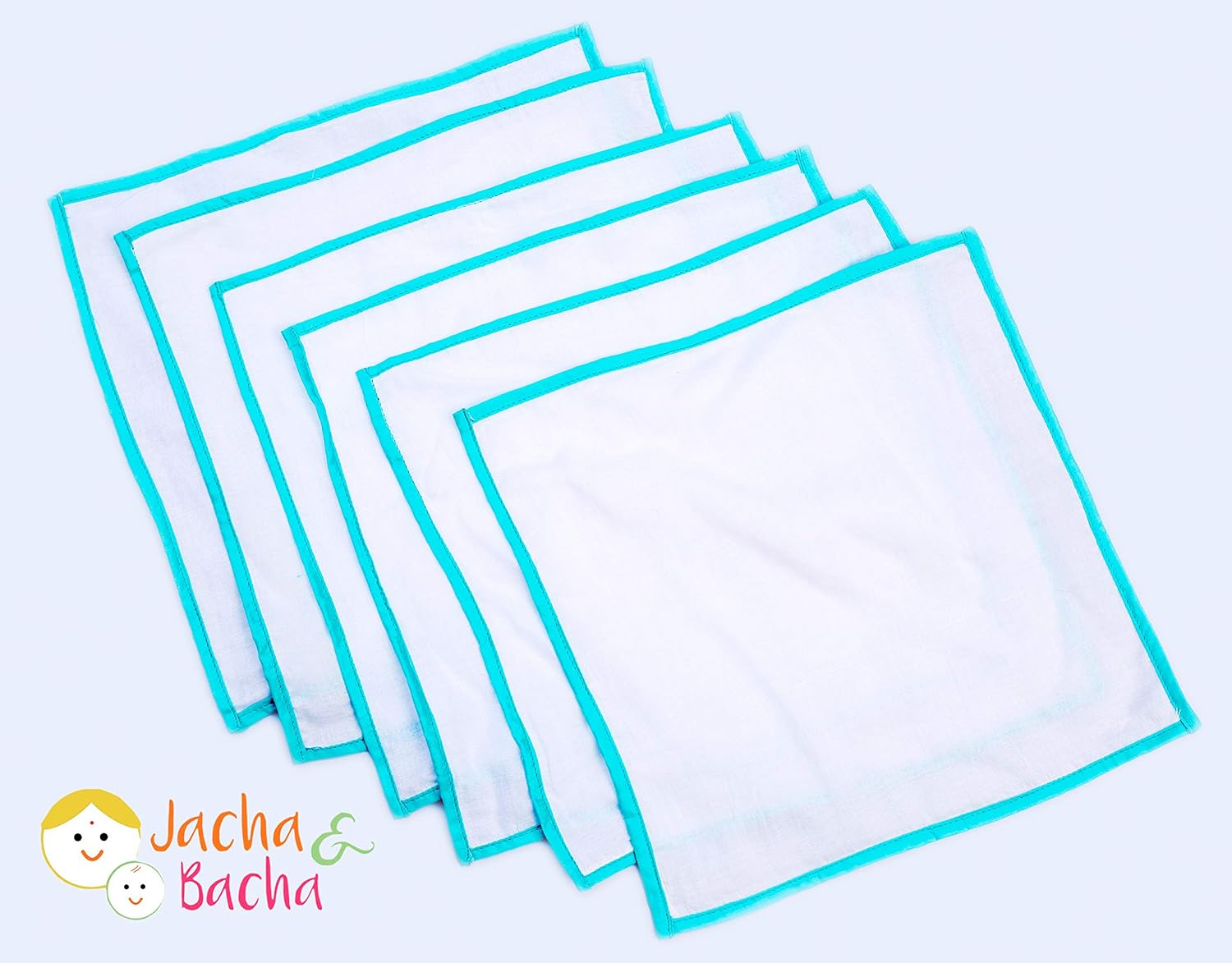 IVEI Jacha & Bacha Pure Soft Cotton Napkins for Babies/Kids – Dhoti Napkin – Toddler Handkerchiefs - Washable and Reusable Face Napkins for New Born – Blue -Colour – (Set of 6)