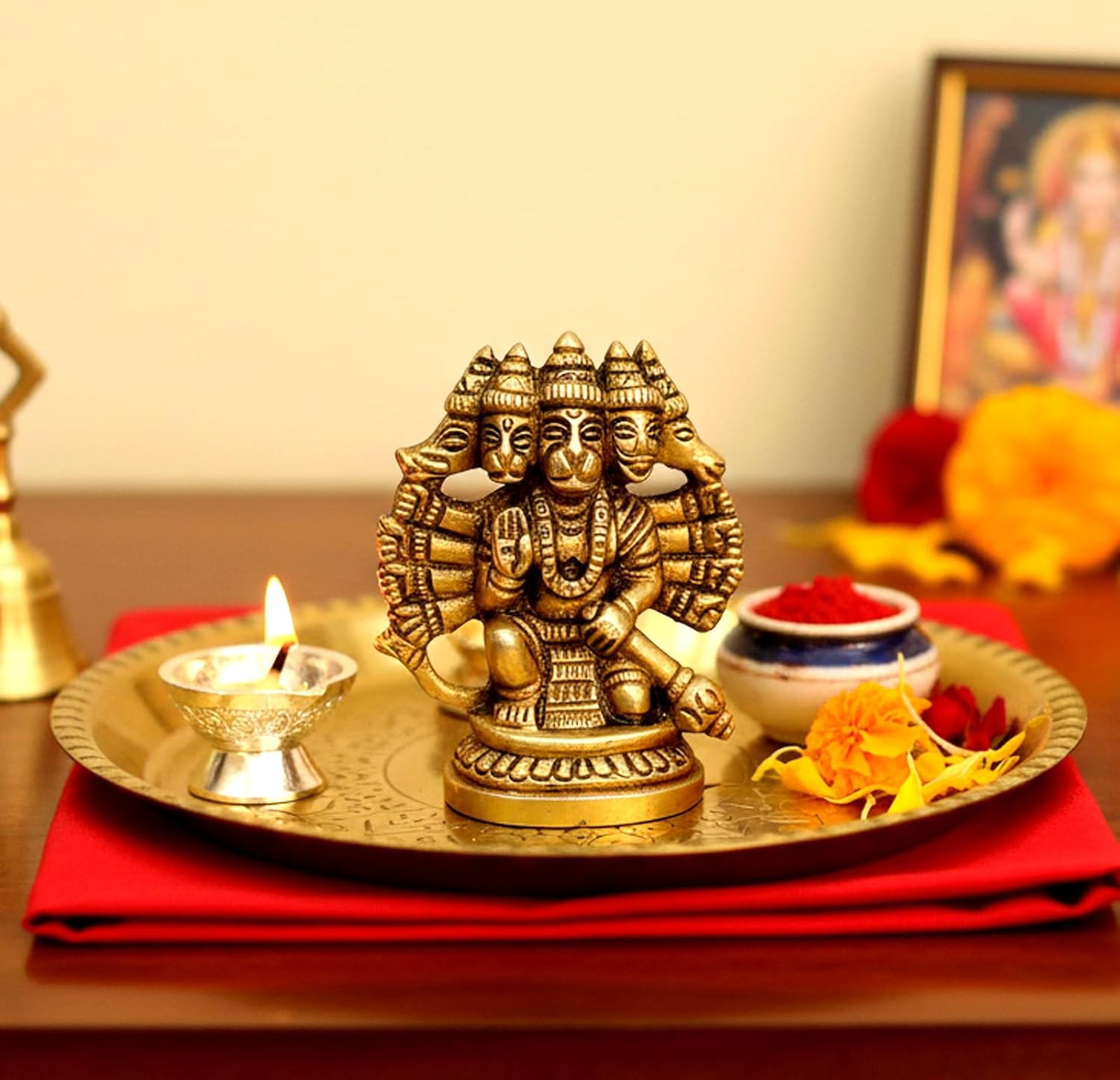 eSplanade Brass Panchmukhi Hanuman Anjaneya Pavan Putra Bajrangbali Idol Murti Moorti Statue