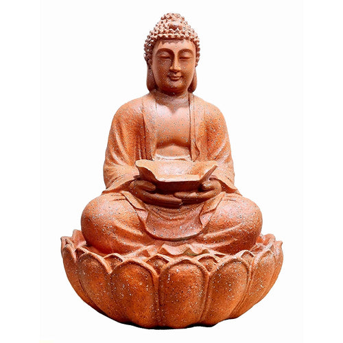 eSplanade Resin Buddha Table Top Indoor Outdoor Water Fall Fountain - 13 inches | Home Decor (Brown)