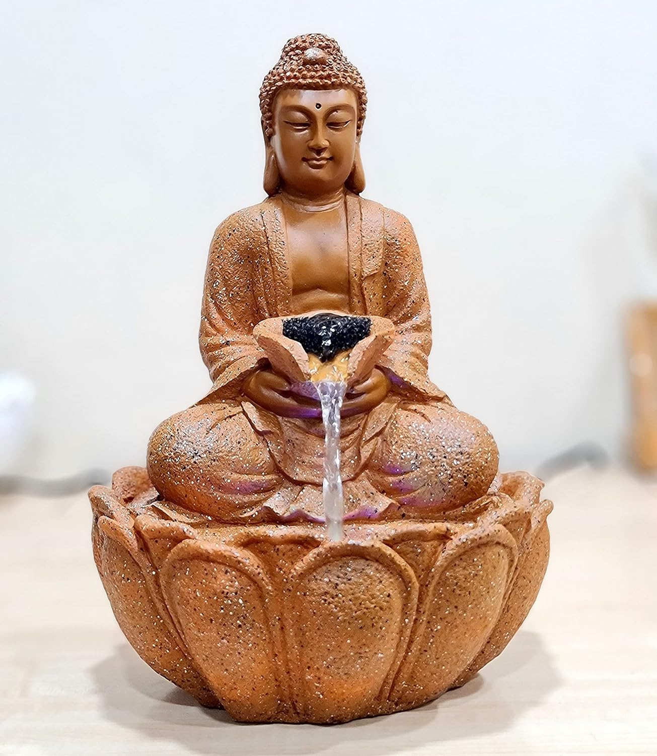 eSplanade Resin Buddha Table Top Indoor Outdoor Water Fall Fountain - 13 inches | Home Decor (Brown)