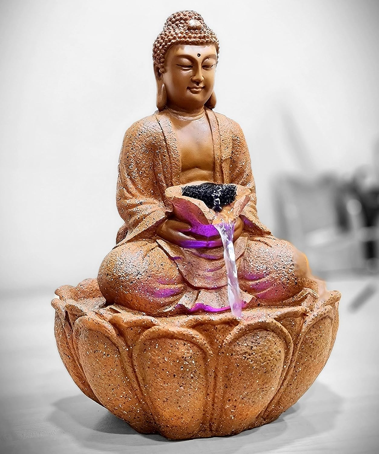 eSplanade Resin Buddha Table Top Indoor Outdoor Water Fall Fountain - 13 inches | Home Decor (Brown)