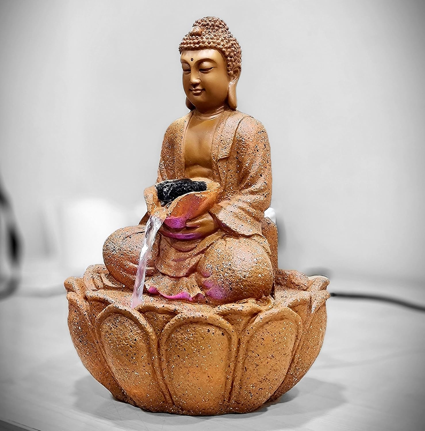 eSplanade Resin Buddha Table Top Indoor Outdoor Water Fall Fountain - 13 inches | Home Decor (Brown)