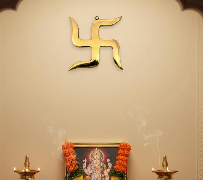 eSplanade Brass Swastik Sathiya Wall Hanging Yantra - 5.5" inches | Vastu | Fengshui | Goodluck, Auspicious, Religious symbols | Pooja Idols | Home Decor OLD