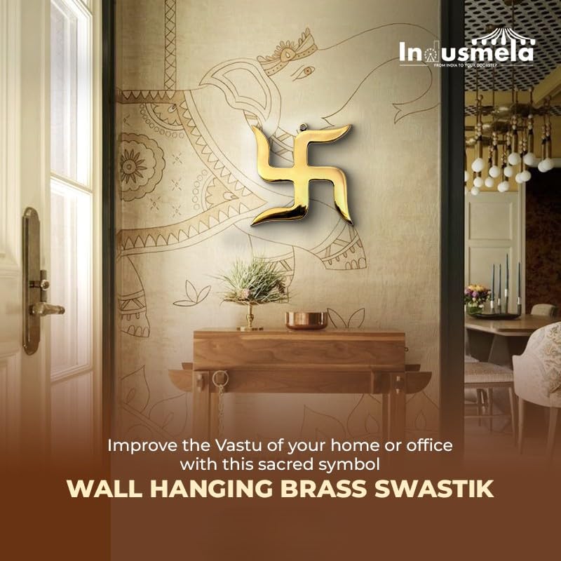 eSplanade Brass Swastik Sathiya Wall Hanging Yantra - 5.5" inches | Vastu | Fengshui | Goodluck, Auspicious, Religious symbols | Pooja Idols | Home Decor