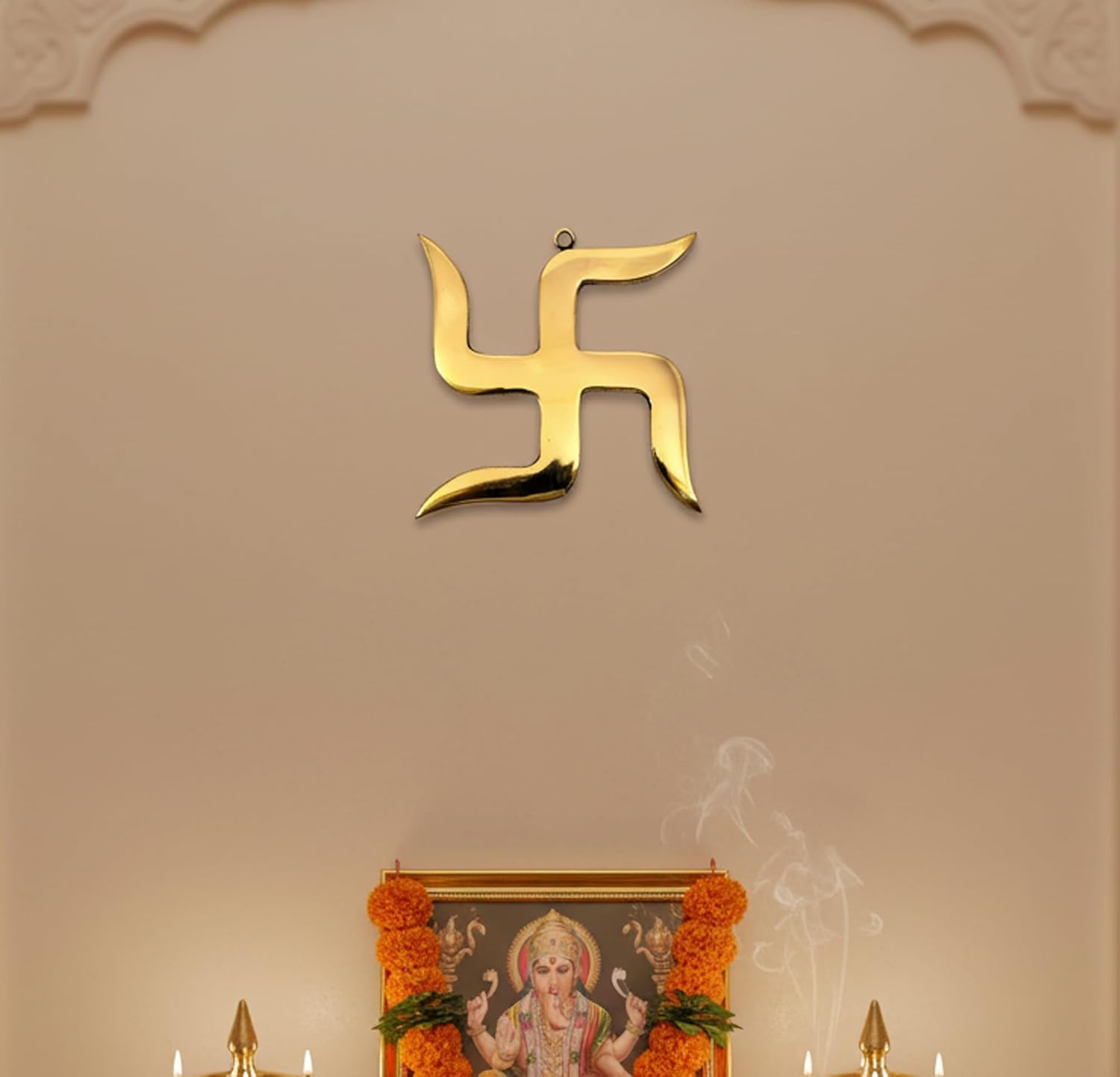 eSplanade Brass Swastik Sathiya Wall Hanging Yantra - 5.5" inches | Vastu | Fengshui | Goodluck, Auspicious, Religious symbols | Pooja Idols | Home Decor OLD