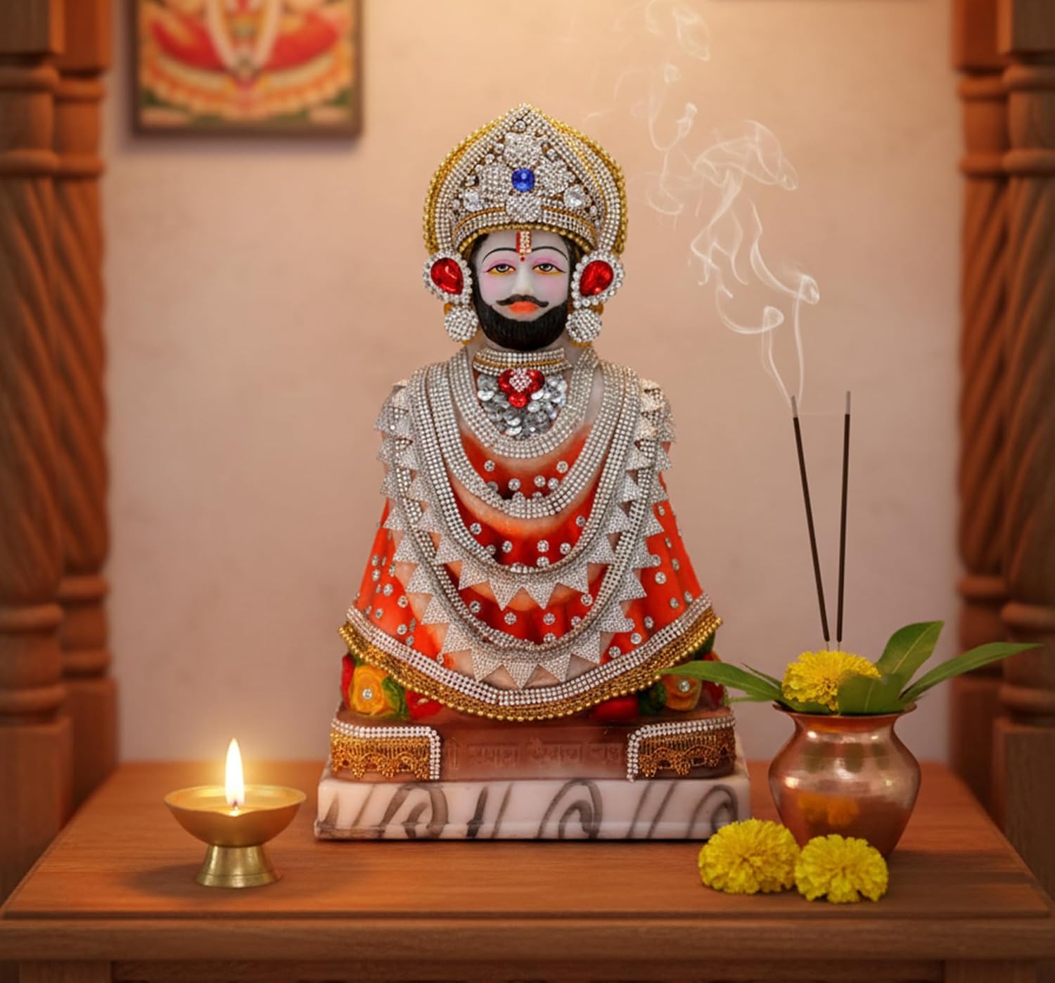 eSplanade Resin Khatu Shyam Ji Statue | Shyam Baba Idol for Home Temple | Pooja Idols | Home Decor - Multicolor - 11.5" inches