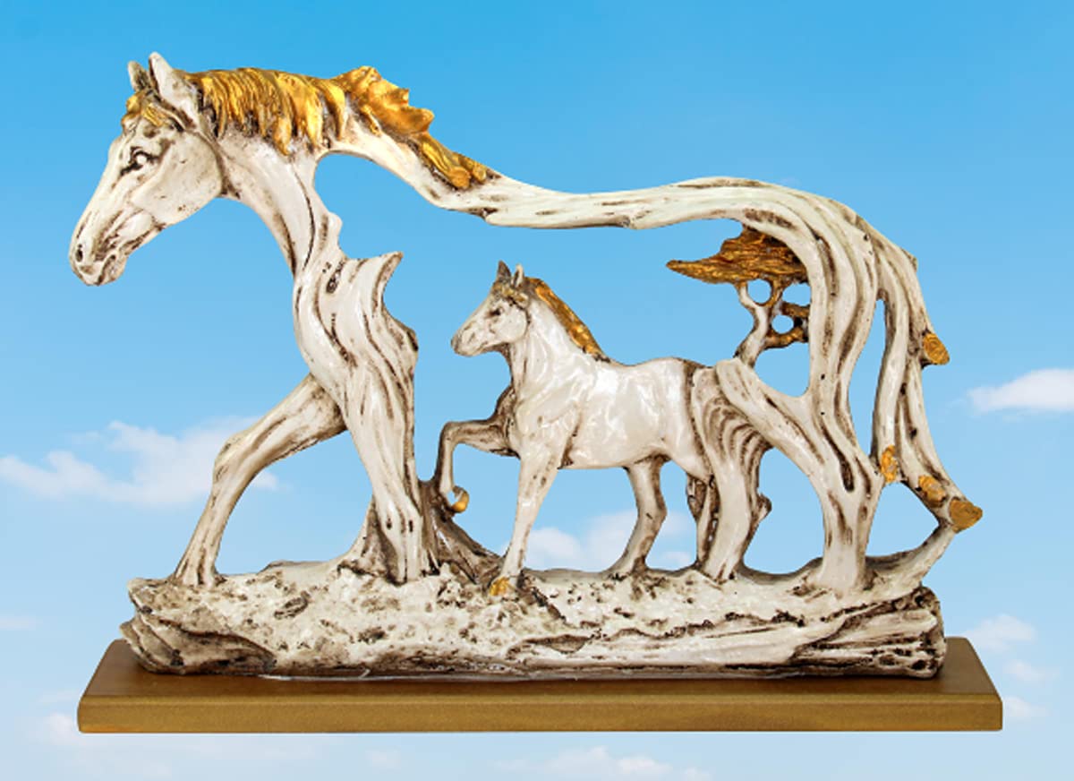 ESPLANADE Resin Horse with Baby Horse (Foal) Sculpture Figurine Showpiece | Decorative Items - Home Decor | Off-White - 10.25" Inches