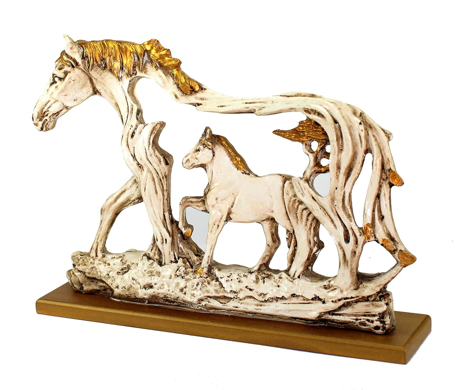 ESPLANADE Resin Horse with Baby Horse (Foal) Sculpture Figurine Showpiece | Decorative Items - Home Decor | Off-White - 10.25" Inches