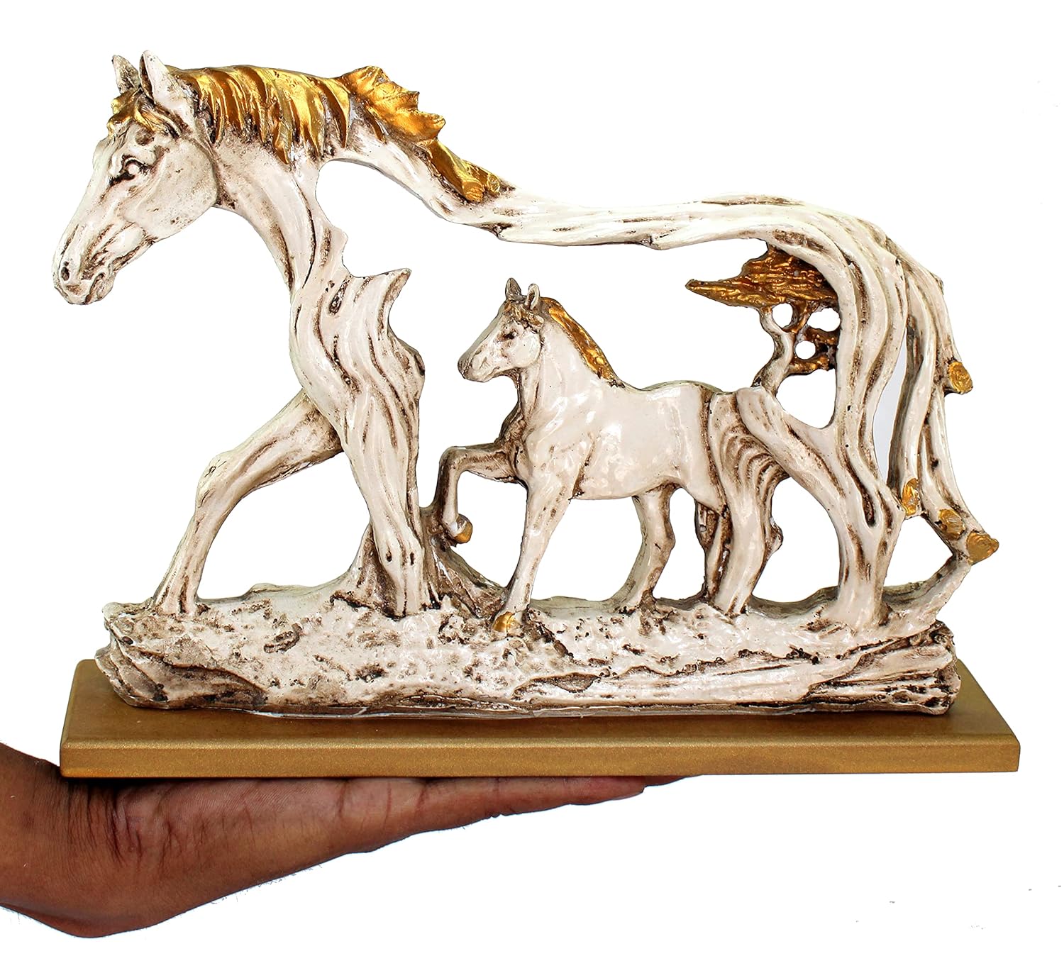ESPLANADE Resin Horse with Baby Horse (Foal) Sculpture Figurine Showpiece | Decorative Items - Home Decor | Off-White - 10.25" Inches