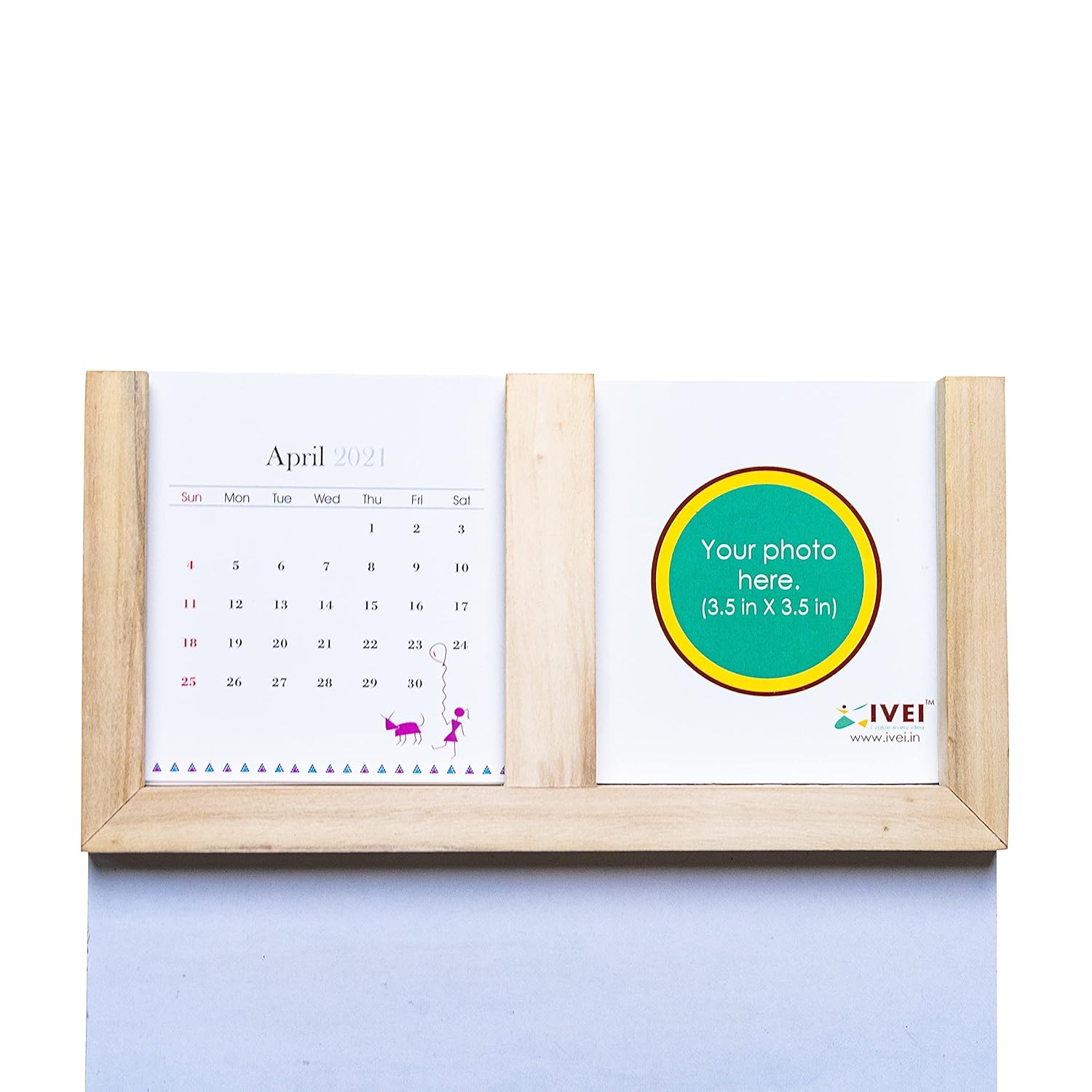 IVEI Utility Fridge Magnet with White Board, Mini Warli Calendar and Photo Frame, Paper Quilling on Wooden Frame - Daily Planner Magnet for Fridge with White Board - Best Gift for Home & Kitchen