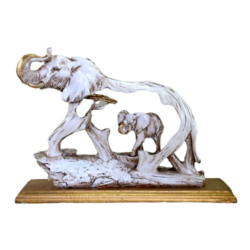 ESPLANADE Resin Elephant with Calf Sculpture Showpiece Figurine | Decorative Items - Home Decor | Off White - 10