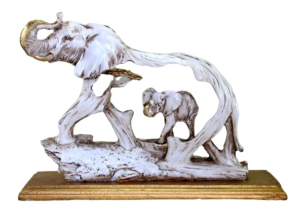 ESPLANADE Resin Elephant with Calf Sculpture Showpiece Figurine | Decorative Items - Home Decor | Off White - 10" Inches