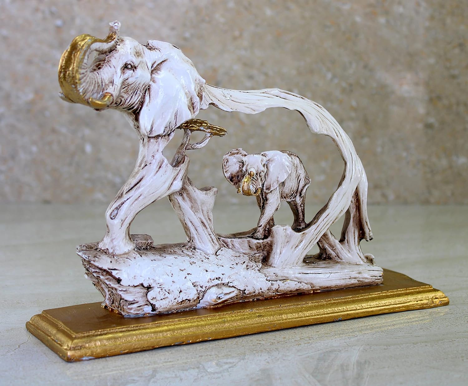 ESPLANADE Resin Elephant with Calf Sculpture Showpiece Figurine | Decorative Items - Home Decor | Off White - 10" Inches