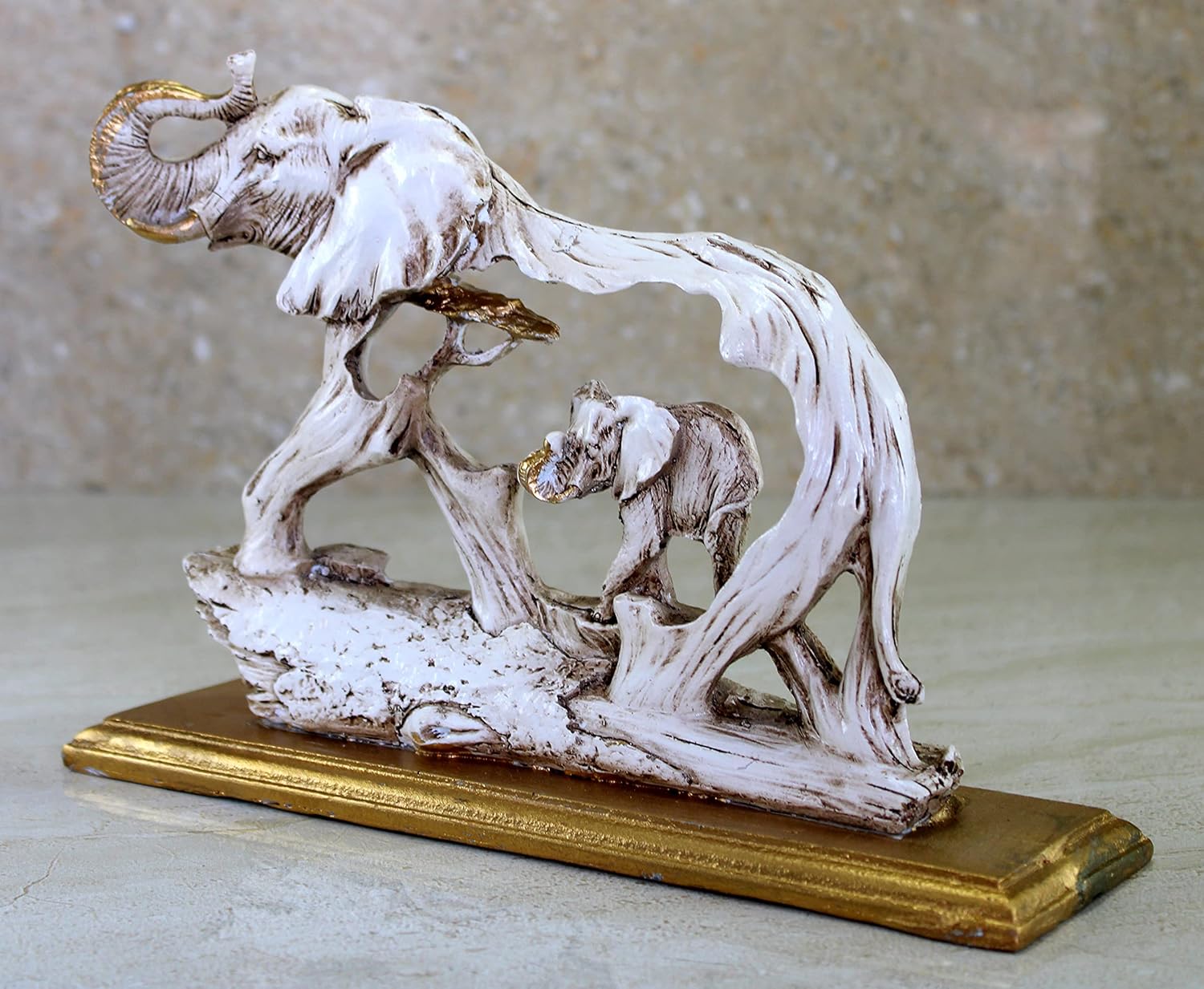 ESPLANADE Resin Elephant with Calf Sculpture Showpiece Figurine | Decorative Items - Home Decor | Off White - 10" Inches