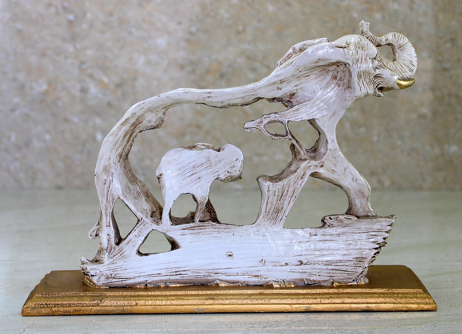 ESPLANADE Resin Elephant with Calf Sculpture Showpiece Figurine | Decorative Items - Home Decor | Off White - 10" Inches