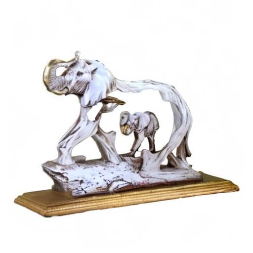 ESPLANADE Resin Elephant with Calf Sculpture Showpiece Figurine | Decorative Items - Home Decor | Off White - 10" Inches