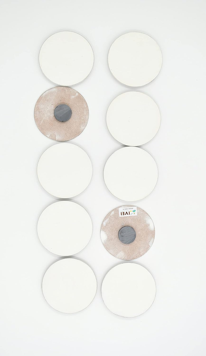 IVEI DIY MDF Wood Sheet Round Craft Magnet with Primer Plain MDF Fridge Magnet Blanks Cutouts- Set of 10 with 3mm- 3in dia for Painting Wooden Sheet Craft, Decoupage, Resin Art Work & Decoration