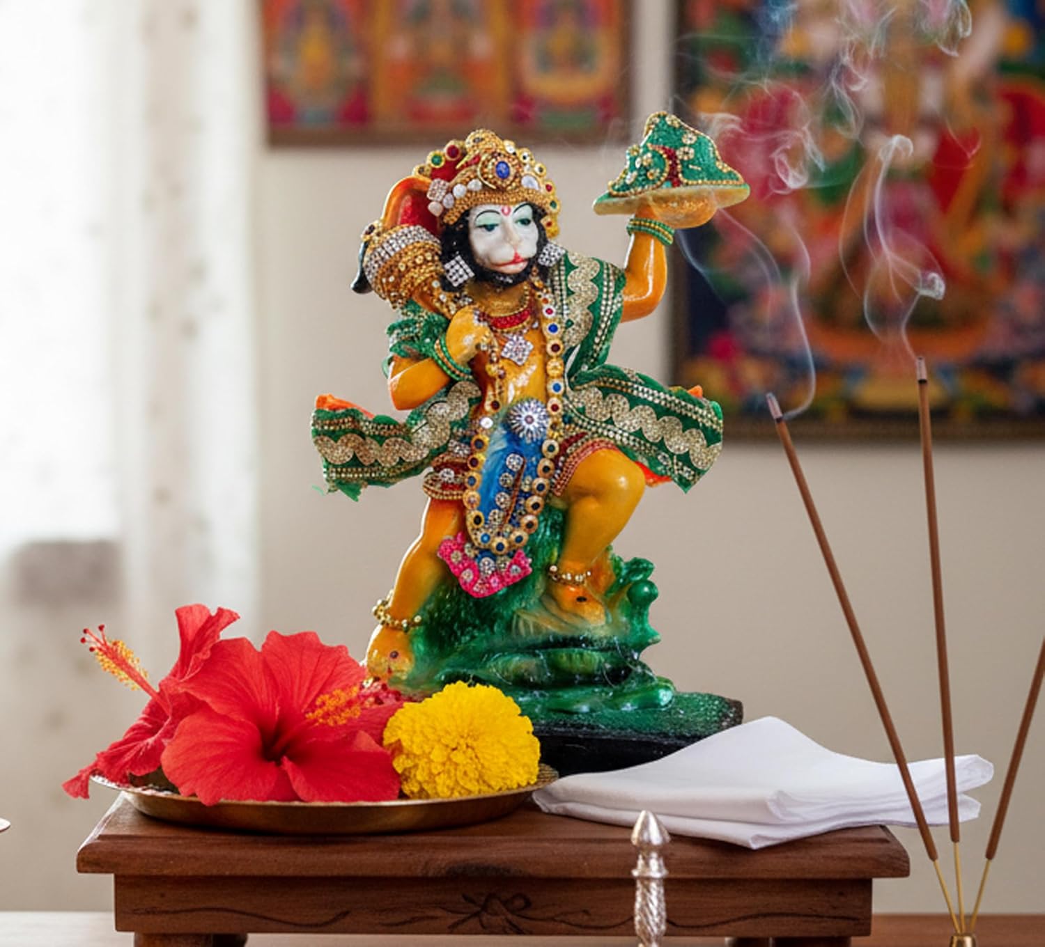eSplanade Resin Hanuman Anjaneya Pavan Putra Idol Murti Moorti Statue (8.5 x 5.25 Inches)