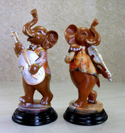 ESPLANADE Resin Musical Elephants - Set of 2 - Statue Sculpture Figurines - Home Decor - Brown Multi - 11" Inches