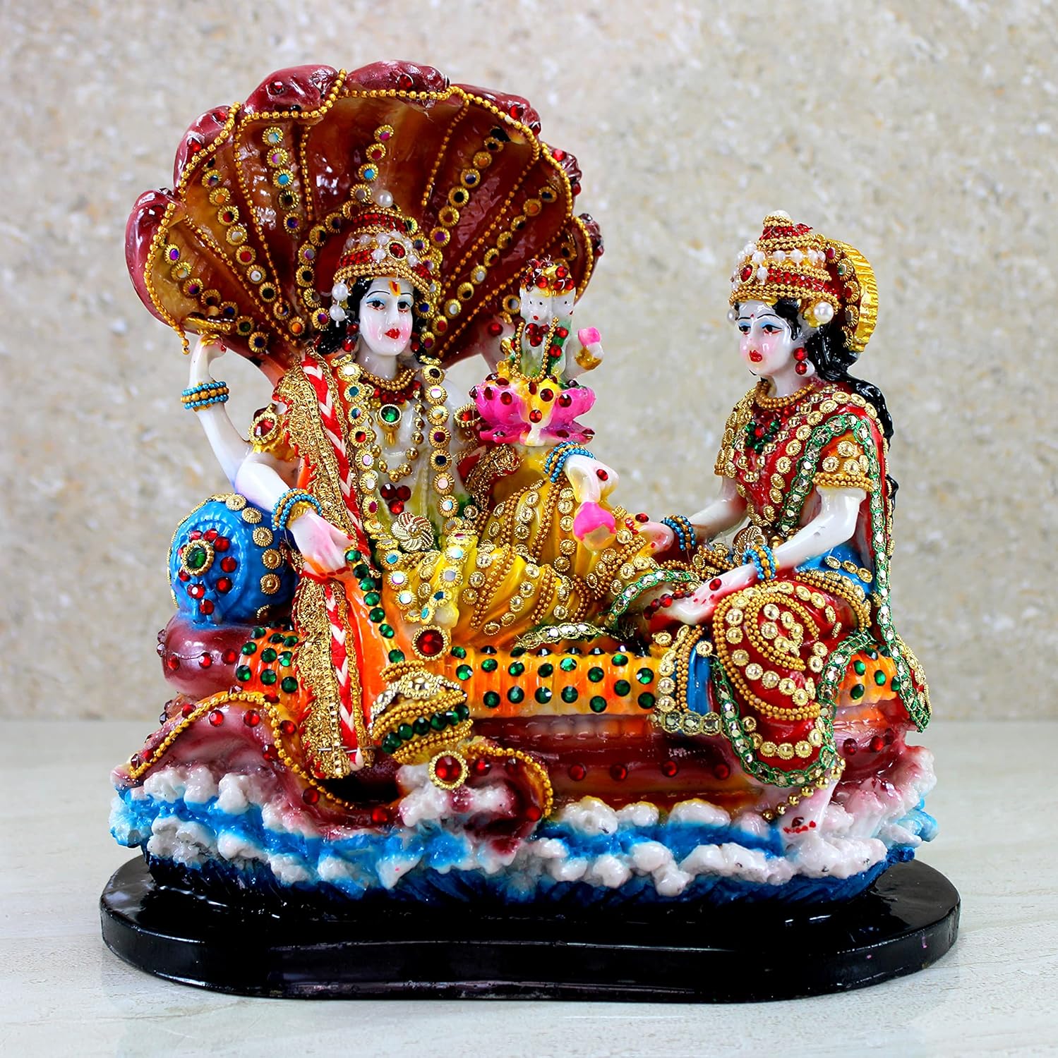 ESPLANADE - Resin Vishnu with Laxmi in Ksheer Sagar - Lakshmi Narayan Murti Idol Statue Sculpture - Pooja Articles - Multicolour - 10" Inches, Idol