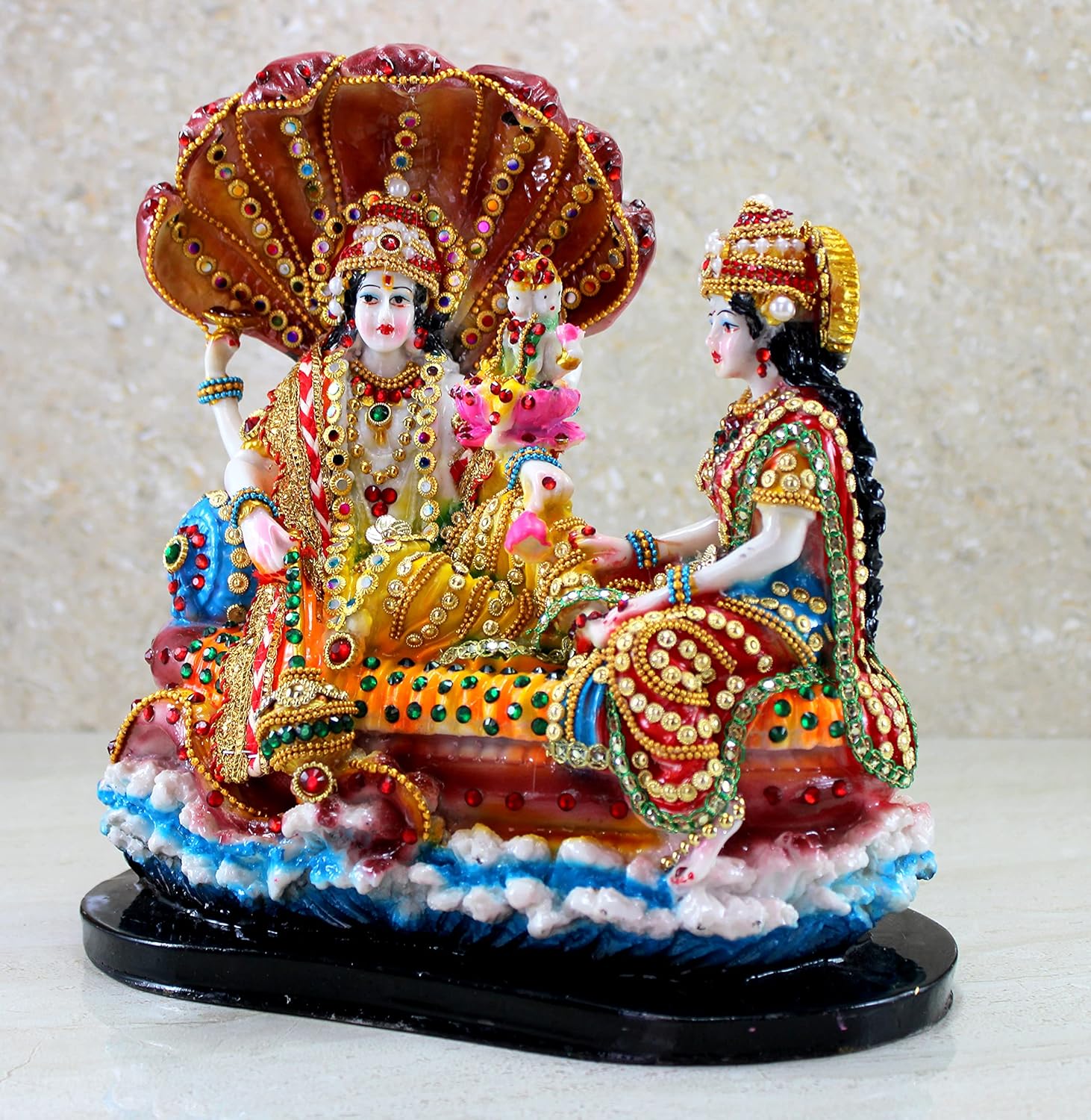 ESPLANADE - Resin Vishnu with Laxmi in Ksheer Sagar - Lakshmi Narayan Murti Idol Statue Sculpture - Pooja Articles - Multicolour - 10" Inches, Idol
