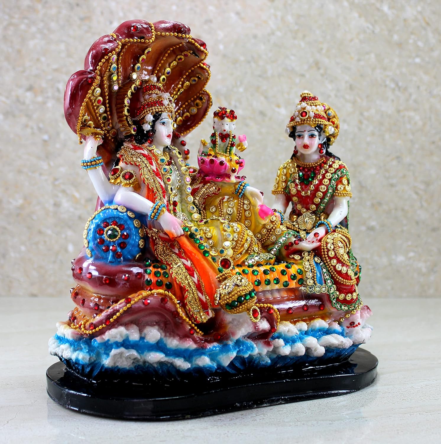 ESPLANADE - Resin Vishnu with Laxmi in Ksheer Sagar - Lakshmi Narayan Murti Idol Statue Sculpture - Pooja Articles - Multicolour - 10" Inches, Idol