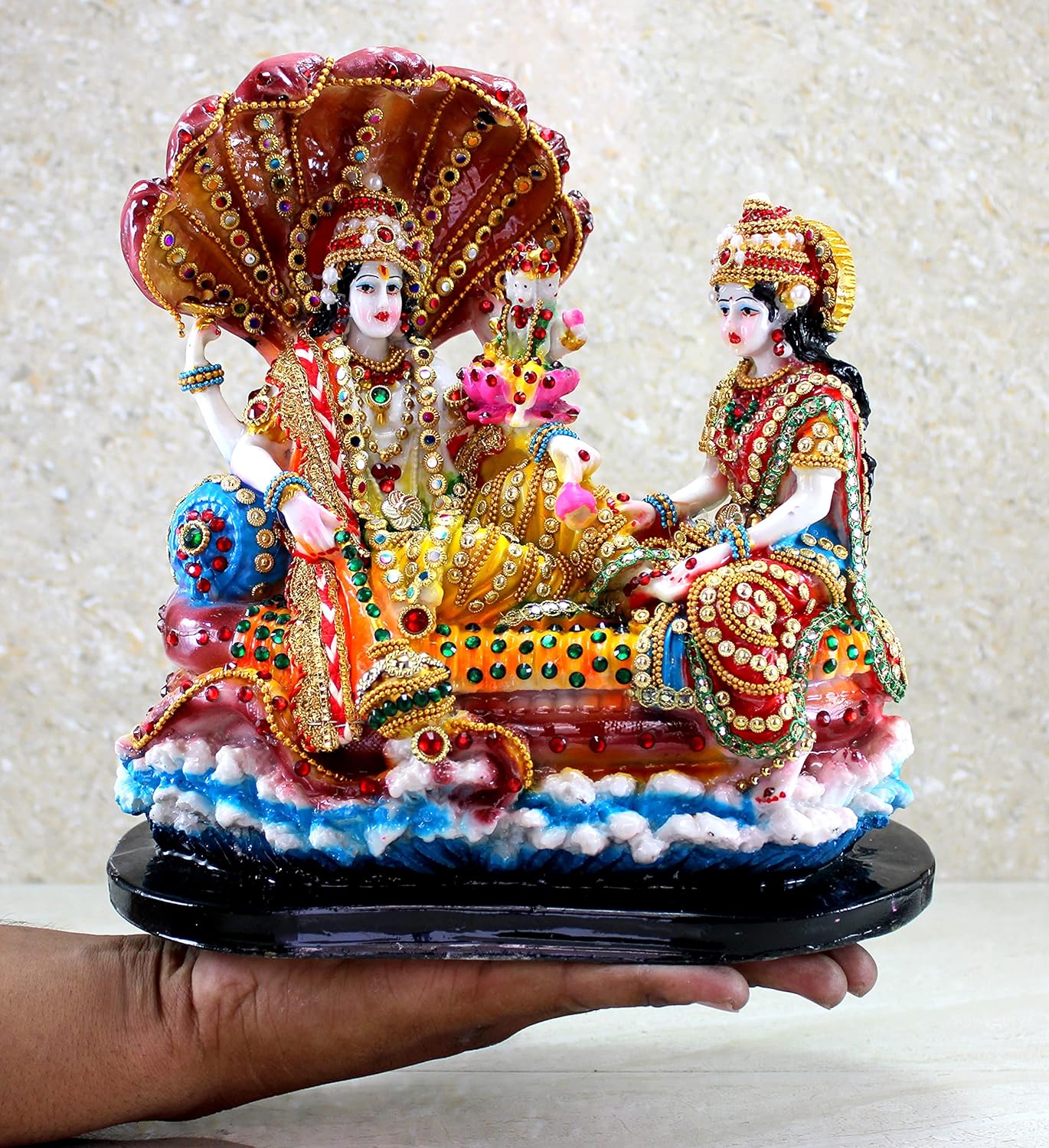 ESPLANADE - Resin Vishnu with Laxmi in Ksheer Sagar - Lakshmi Narayan Murti Idol Statue Sculpture - Pooja Articles - Multicolour - 10" Inches, Idol