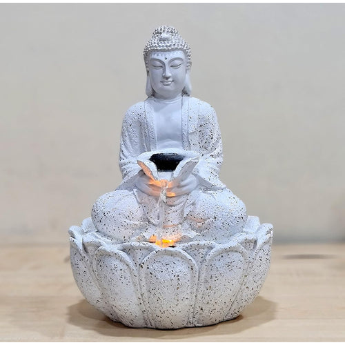 eSplanade Resin Buddha Table Top Indoor Outdoor Water Fall Fountain - 13 inches | Home Decor (White)