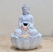eSplanade Resin Buddha Table Top Indoor Outdoor Water Fall Fountain - 13 inches | Home Decor (White)