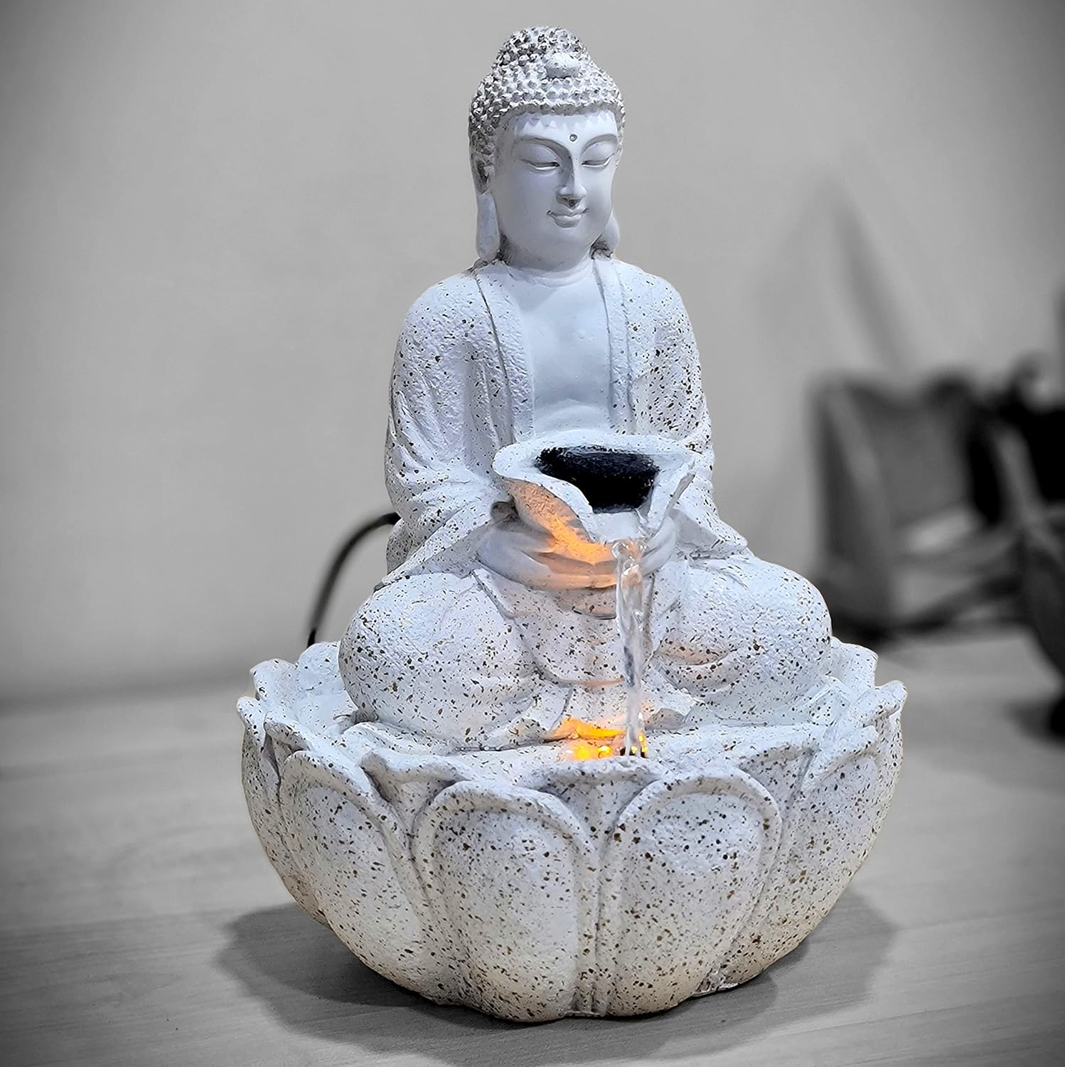 eSplanade Resin Buddha Table Top Indoor Outdoor Water Fall Fountain - 13 inches | Home Decor (White)