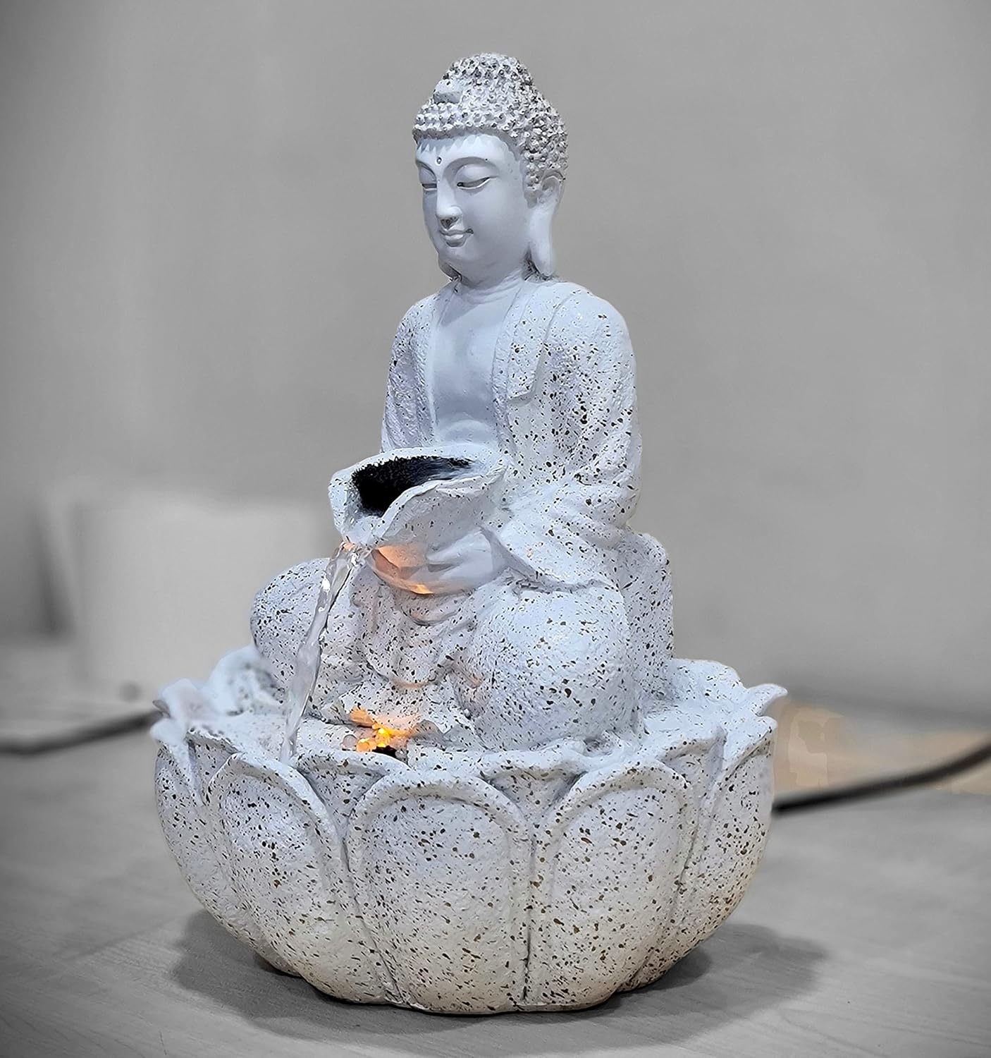eSplanade Resin Buddha Table Top Indoor Outdoor Water Fall Fountain - 13 inches | Home Decor (White)
