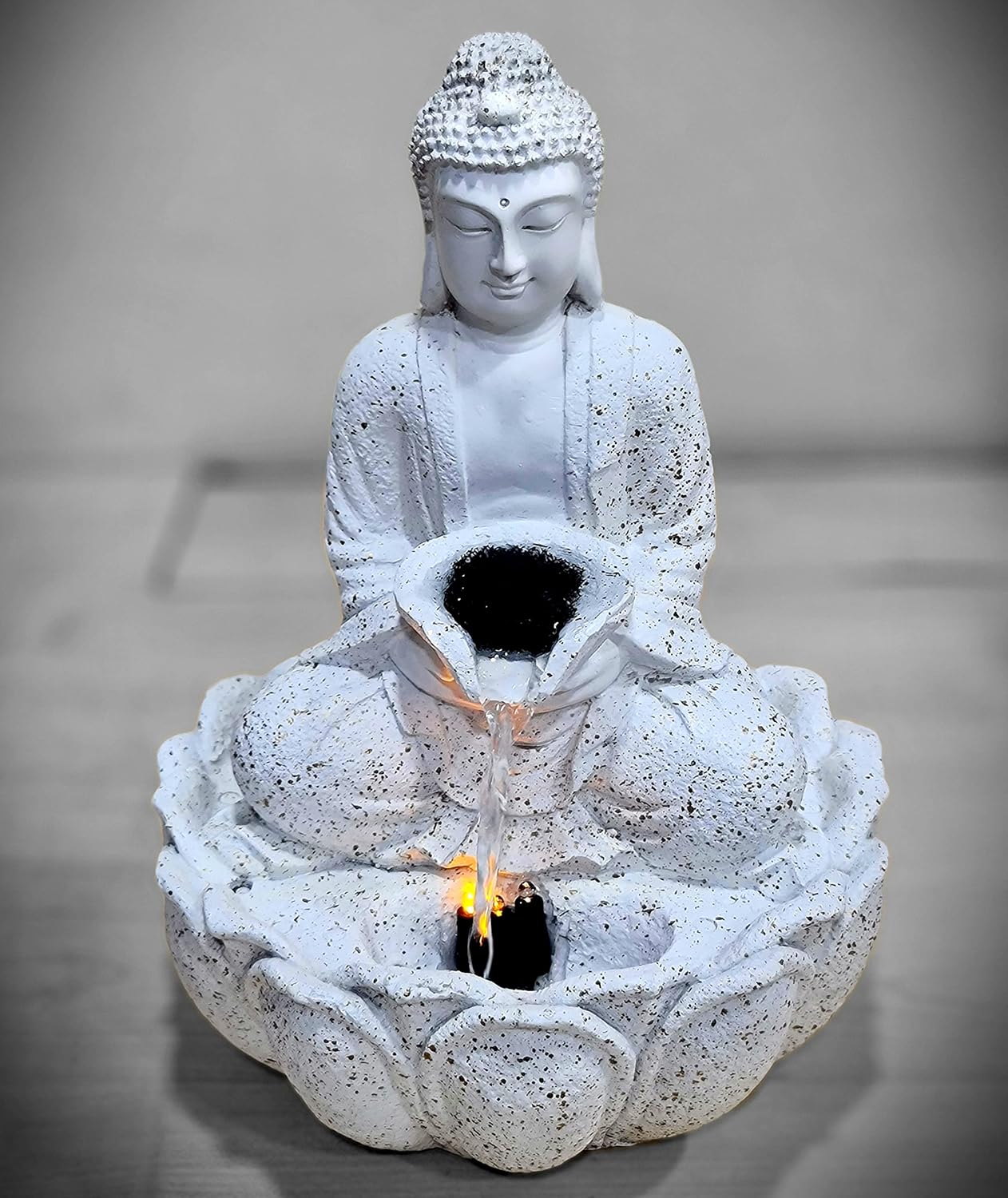 eSplanade Resin Buddha Table Top Indoor Outdoor Water Fall Fountain - 13 inches | Home Decor (White)