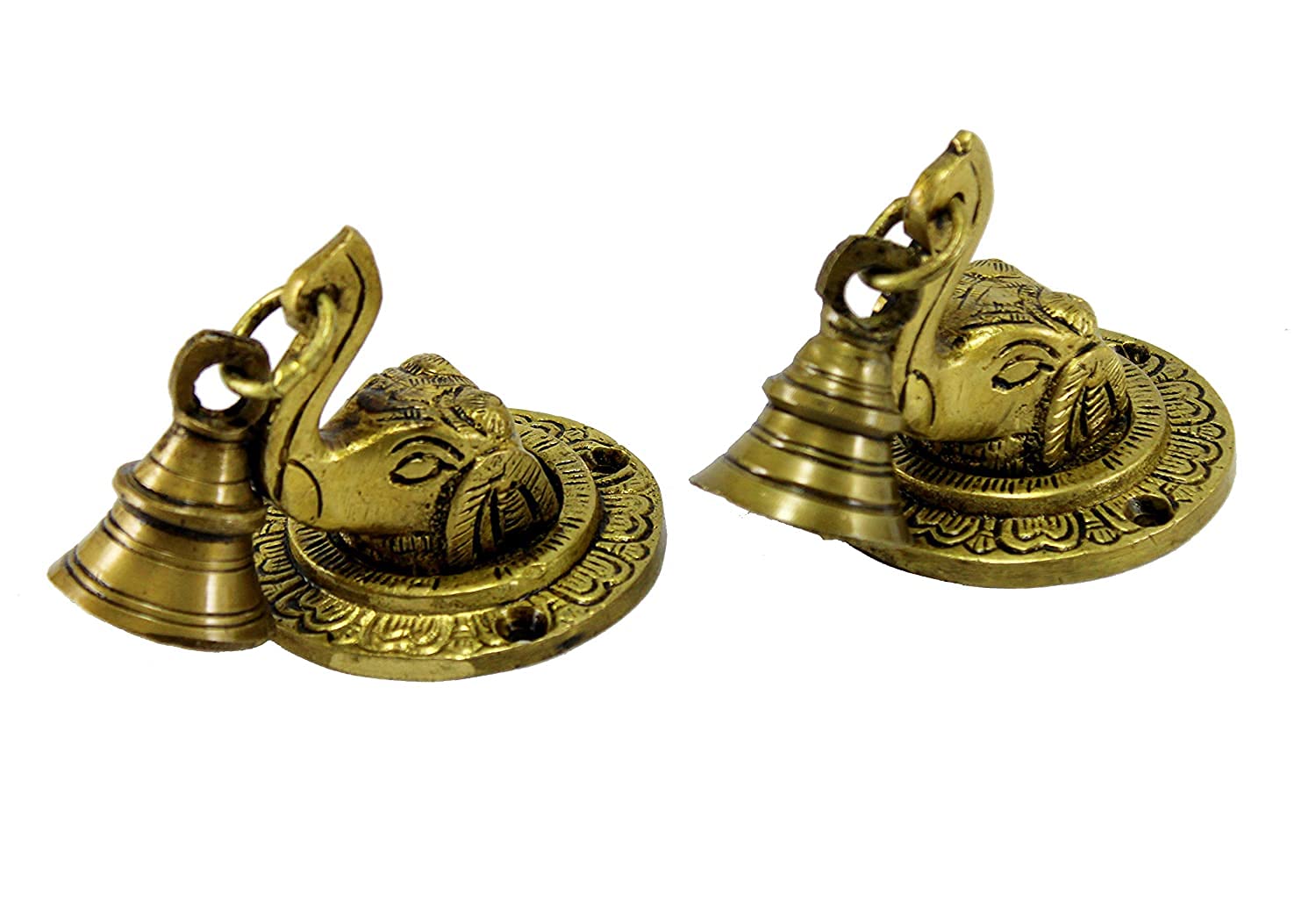 ESPLANADE Elephant Face Wall & Door Brass Decorative Bell Pair | Home Decor | Brass Showpiece (Pack of 2)
